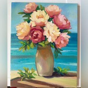 paintings on canvas original «Peonies under the sun” 11x10 oil on canvas